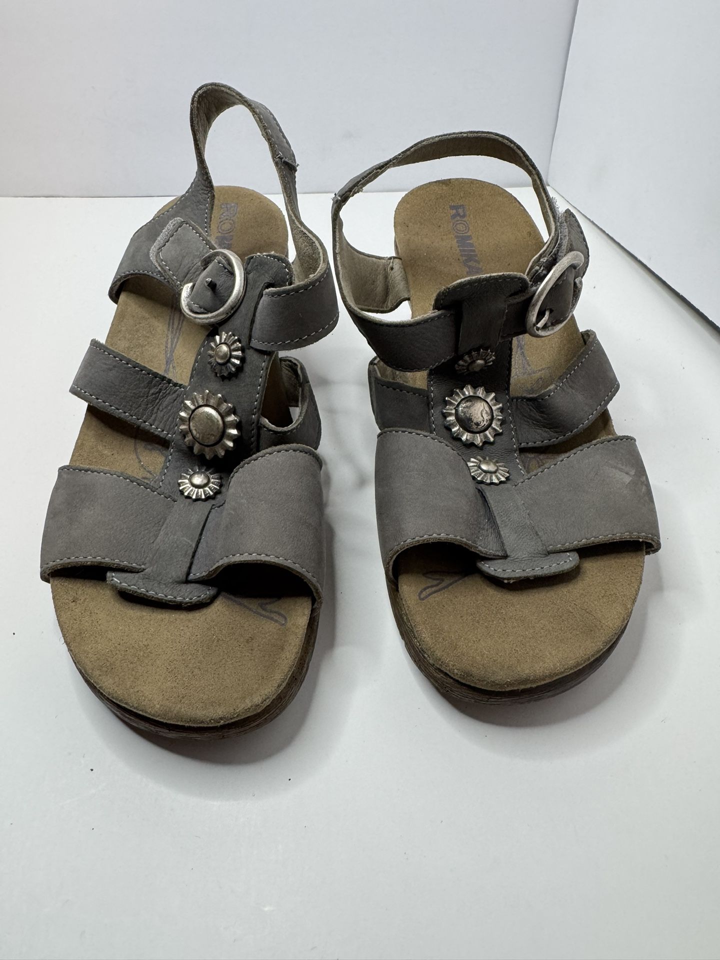 Romika Gray Adjustable Wedge Sandals Size 37/US 6