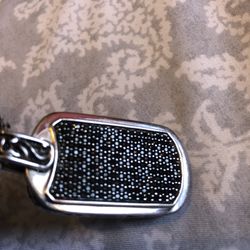 Effy Dogtag Silver 9.25 With Chain And Black Diamonds