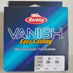 Berkley Vanish 10lb 250yd Clear VNFS10-15 - Fishing Line - 100% Fluorocarbon - 12lb & 14lb  Also Available - BRAND NEW IN BOX 