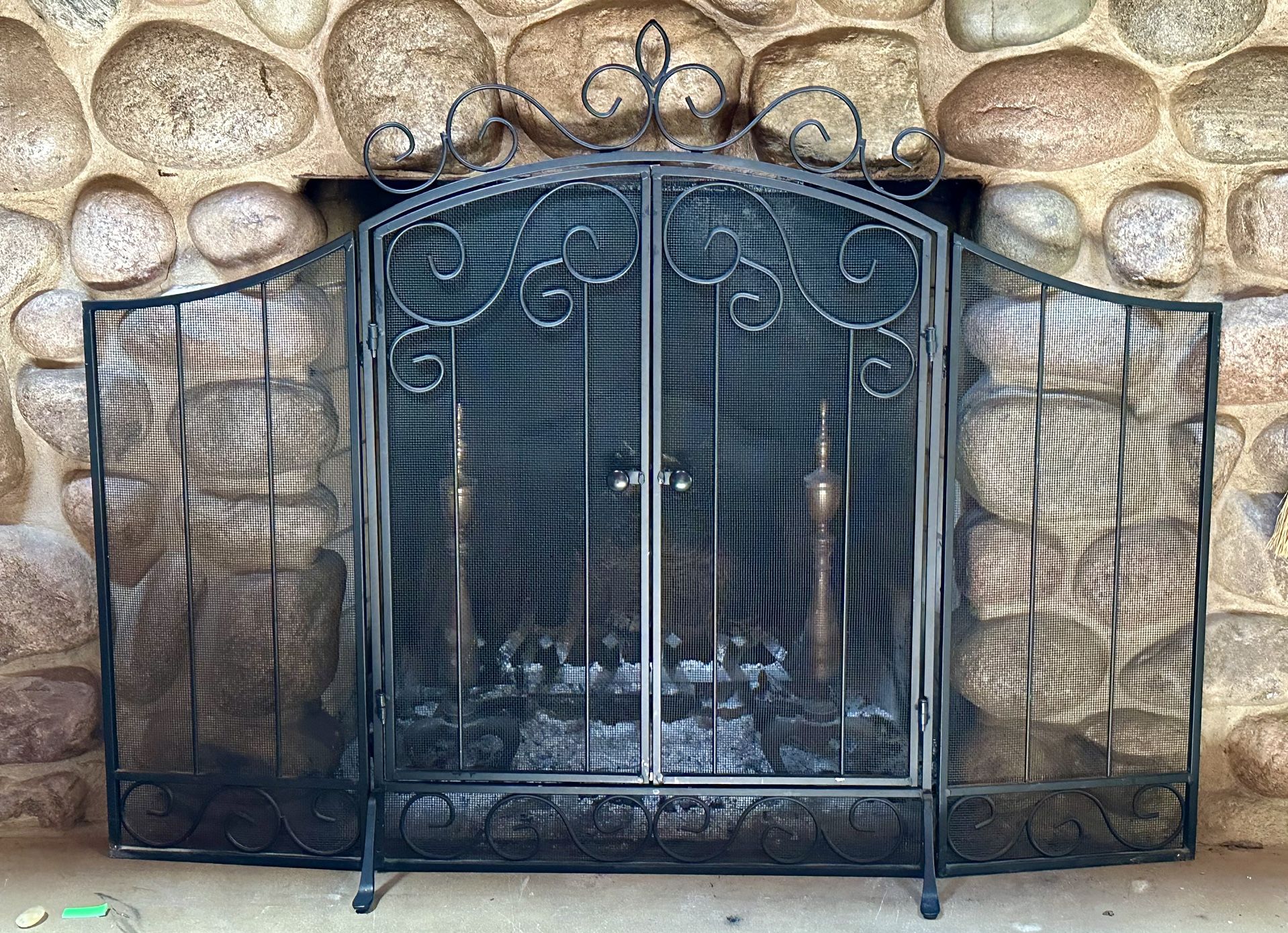 Black Metal Scroll 4-panel Fireplace Screen($200)