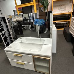 New 40” Black Or White Floating Bathroom Vanity w/ Sink & Medicine Cabinet 