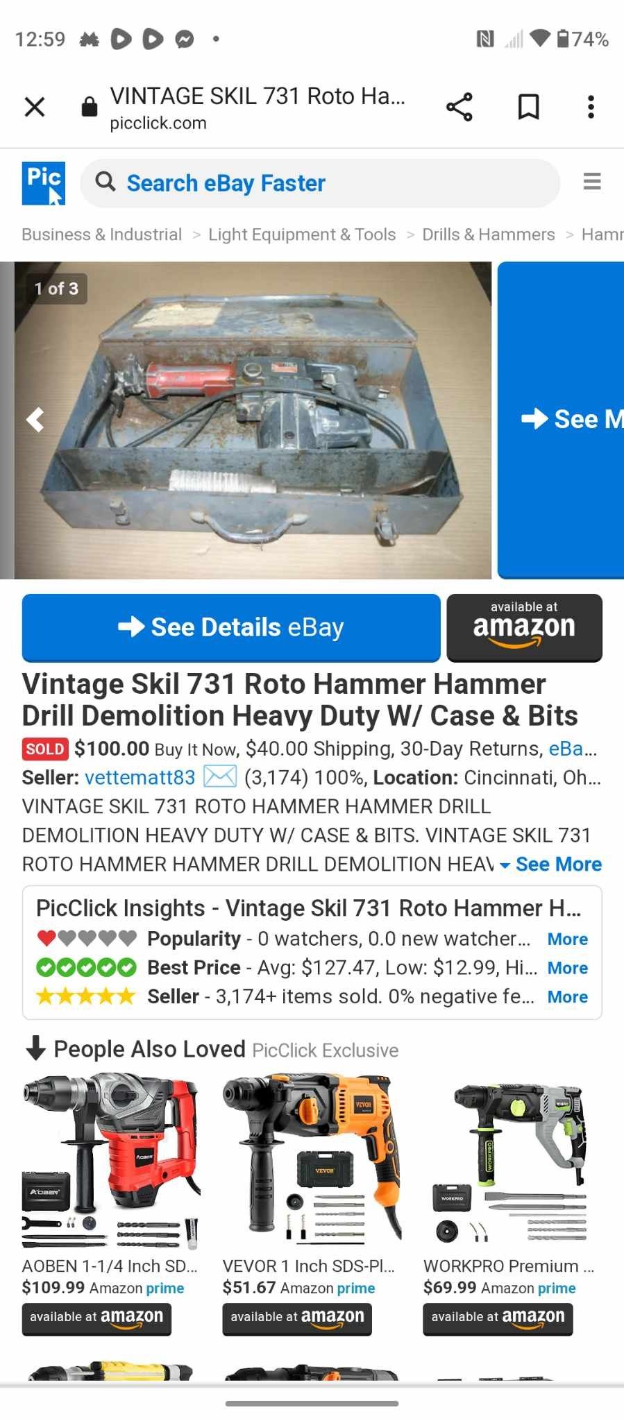 Vintage Skil 731 Rotor Hammer 