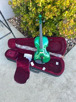 Green Metallic Violin with Case and Bow