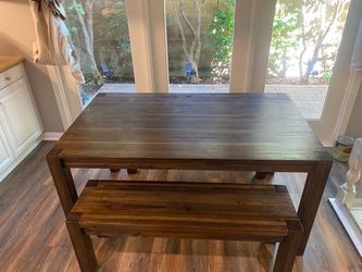 Solid wood dining table set + Bench + upholstered chairs