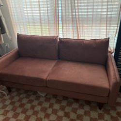 Pink Modern Velvet Loveseat Sofa Couch Mid-Century