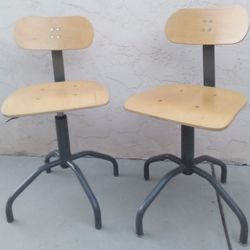 Vintage Wood Metal Office Drafting Task Chair / Swivel Stool with Adjustments on Backrest Height & Depth and Easy One Lever Seat Height Adjustment
