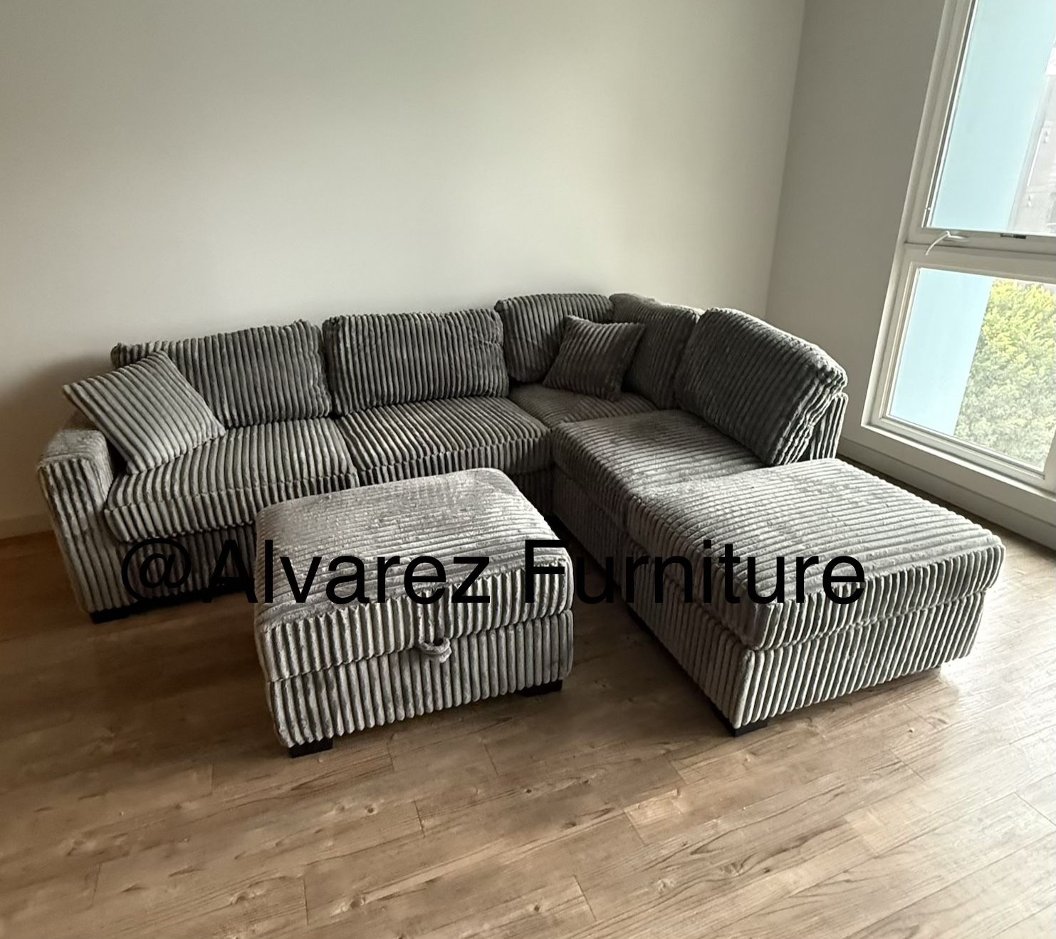 Corduroy Sectional Sofa With Ottoman