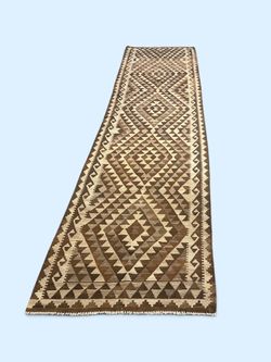 Handmade 100% Wool Afghan Kilim Runner 4x15'10"