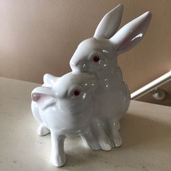 Vintage 1980 Fitz & Floyd Bunny Rabbits Single Candleholder 
