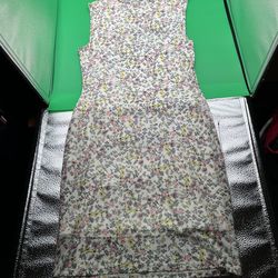 AFRM Floral mesh sleeveless mock neck cut out midi dress