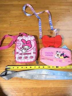 Disney Sanrio Girls Bag Lot My Melody Minnie Mouse Bow Purse Disneyland 100 Lanyard