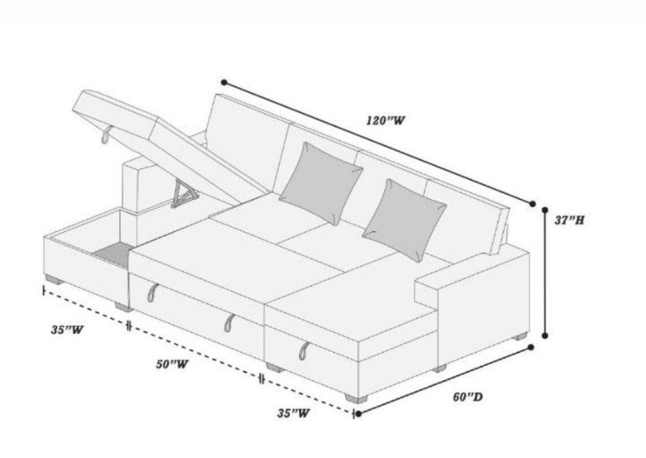 ✅️✅️3 pc Ash grey corduroy fabric sectional sofa with double storage chaise and pop up sleep area in center✅️
