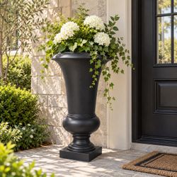 Luxenhome Victorian urn planter, black, 22.75" h ,H039-B