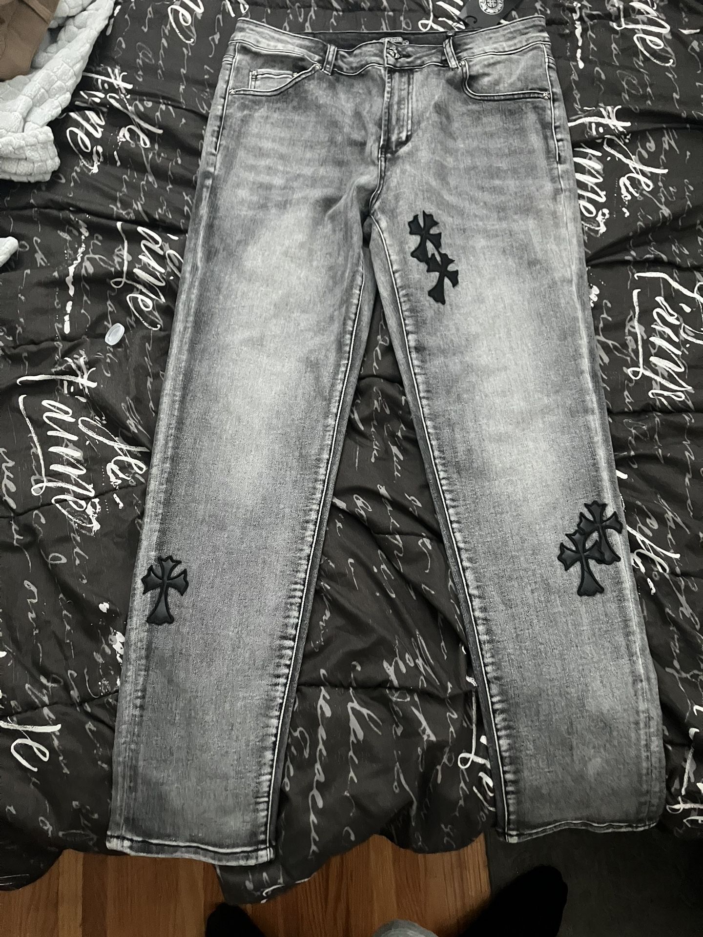 Chrome Heart Faded Grey Jeans Size 33 Waist