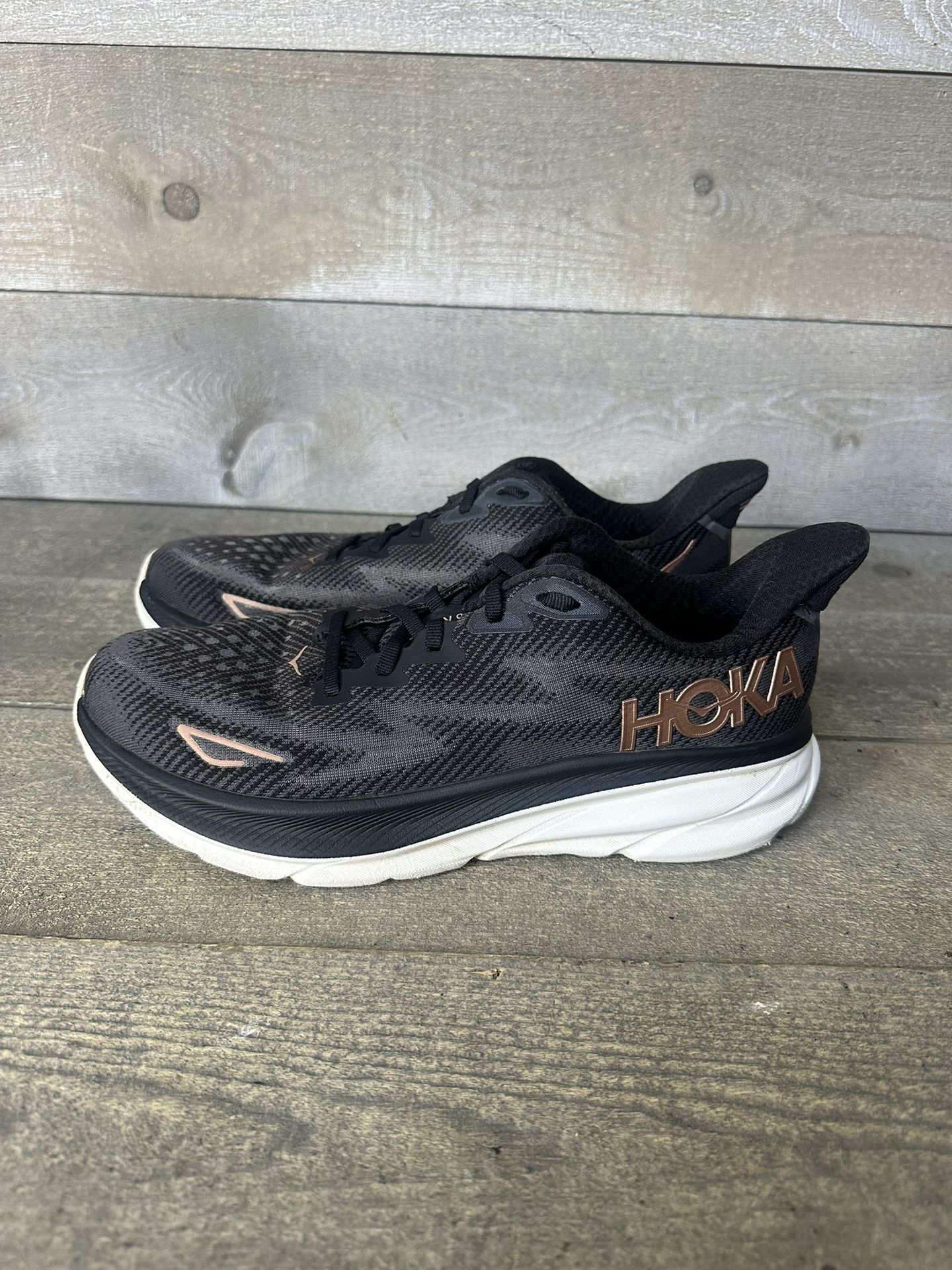 Hoka One One Clifton 9 Womens Shoes 9.5 B Running Black Rose Gold 1127896 BRGL