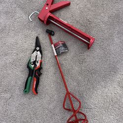 Aviation snips, Paint and mortar mixer, Caulk gun