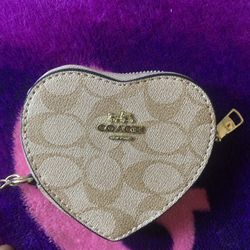 Beige Color Coach Heart Shaped Coin Bag 