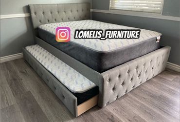 Full Twin Grey Frenchi Trundle Bed With Ortho Mattress Included