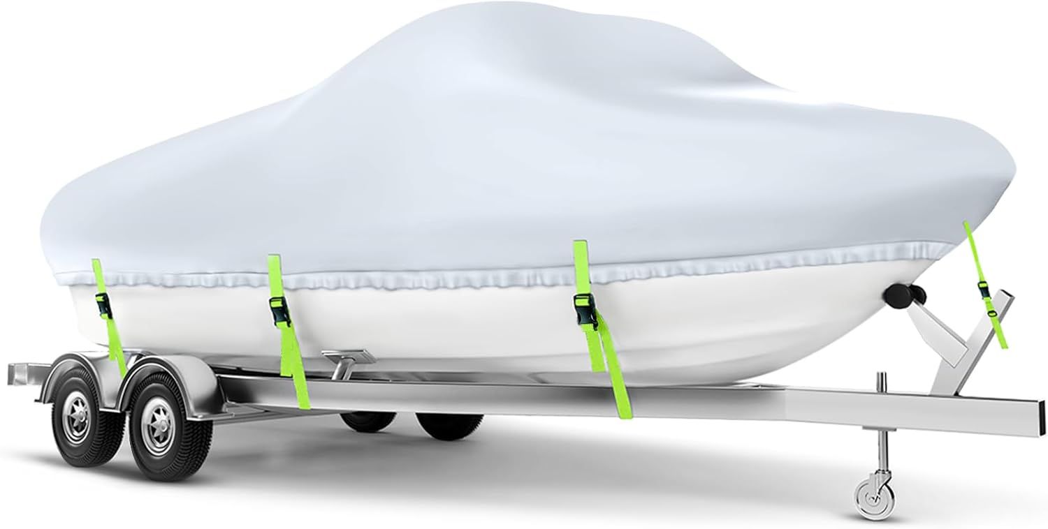 Boat Cover 20-22ft, Waterproof 900D Heavy Duty Boat Cover, PU Marine Grade Polyester Boat Covers 20-22ft, Fits 20-22ft Bass Boat, V-Hull, Tri-Hull, Ru