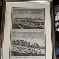 1790 Engraving Of Toboleski City Of Siberia -AND - Shamansky Waterfall