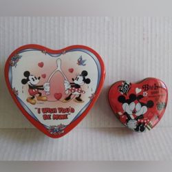 Mickey and Minnie Heart-Shaped Disney Tins ~ Lot Of 2