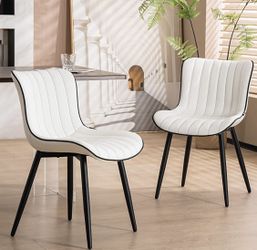 2 Vegan Leather White Upholstered Chairs