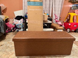 Brown Faux Leather Storage Ottoman