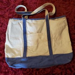 BLUE & CREAM CANVAS BEACH BAG OR TOTE