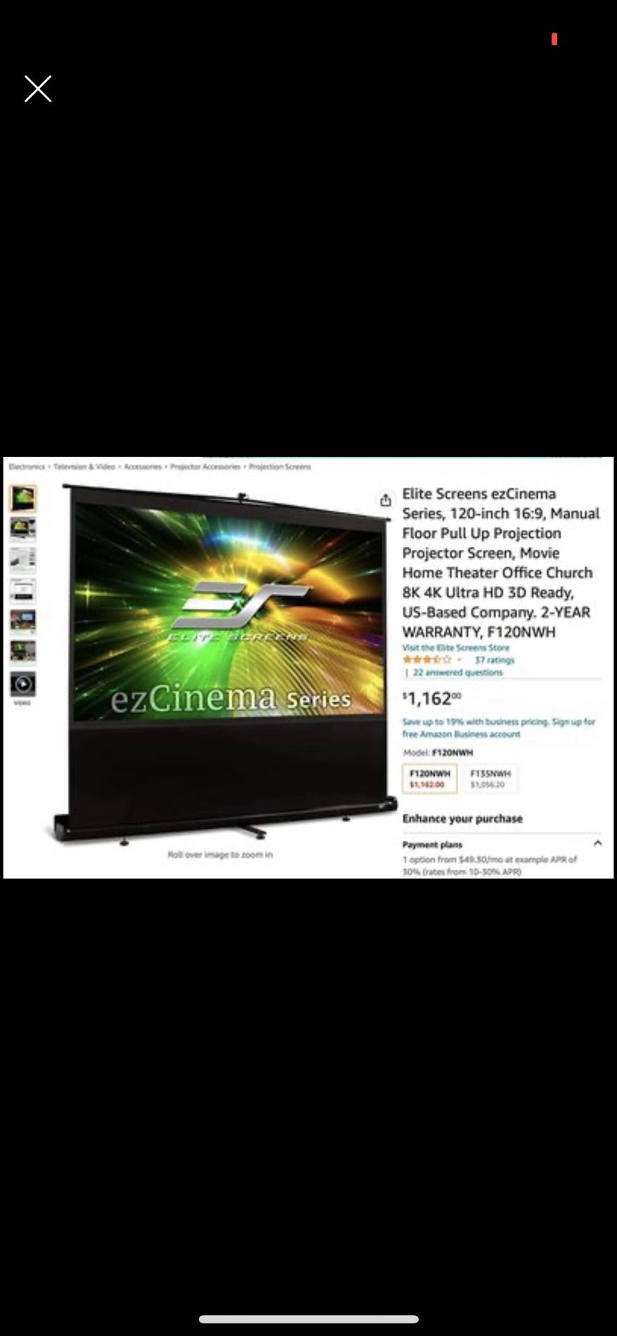 Elite Screens F120NWH Portable Front Projection Floor Screen (59 x 105")