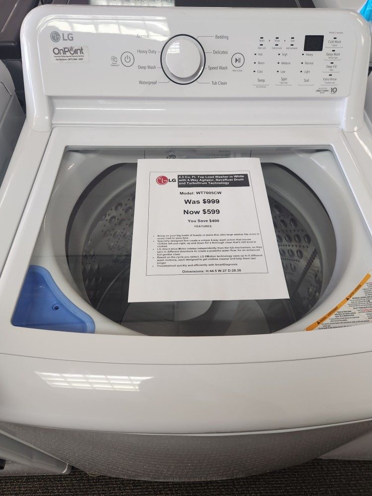 4.3 Cu. Ft. Top Load Washer in White with 4-Way Agitator, NeveRust Drum and TurboDrum Technology