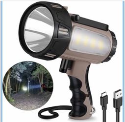 Rechargeable Spotlight Flashlight, Super Bright Waterproof Handheld Spot Light 6 Models with Foldable Stand for Outdoor Boating Camping Fishing Huntin