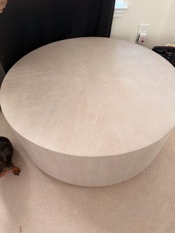 Round Drum Coffee Table Whitewashed Wood