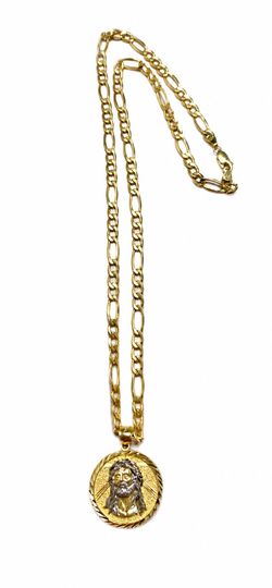 10K Gold chain 22” with Jesus pendant
