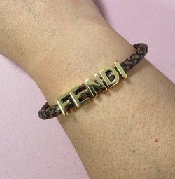 Fendi Braided Bamboo Genuine Leather Bracelet