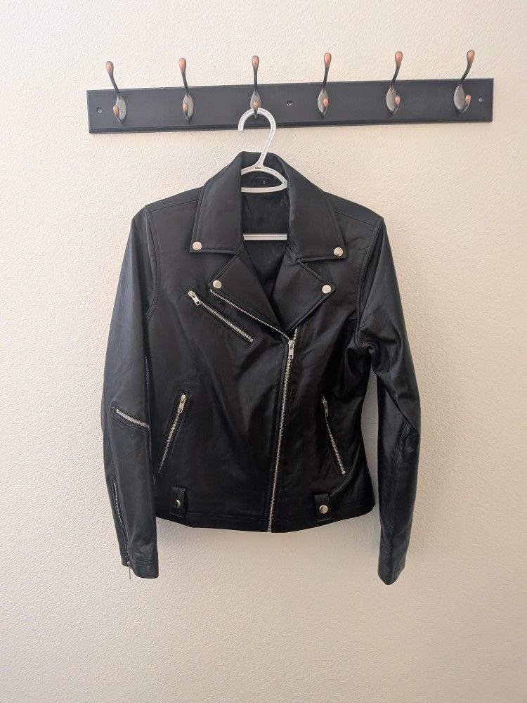 Women's Small Black Real Leather Moto Jacket