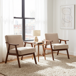 Homy Casa Aden 2PC Living Room Furniture Set with Mid-Century Accent Chairs in Light Camel Fabric Open Box