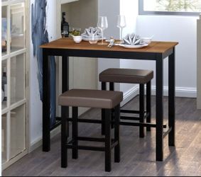 3 Piece Pub Table Set Counter Height Kitchen Breakfast Bar Dining Table w/Stools
