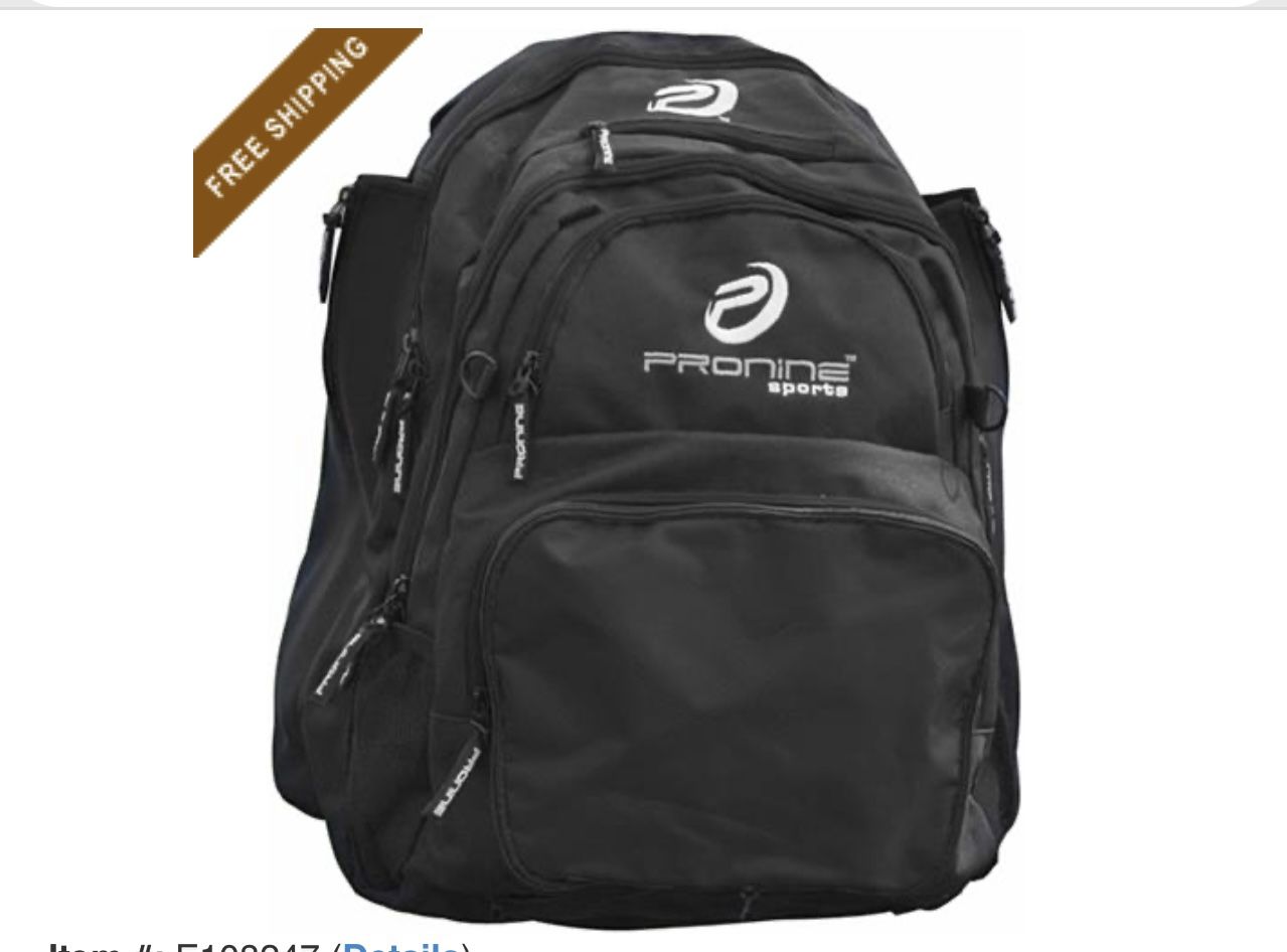 Pro Nine baseball Backpack-New- Hold 2 Bats On Side