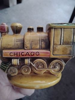 Vintage Hand Crafted And Painted Train Bank with Bottom plug