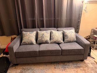 Gray Fabric 3-Seat Sofa with Throw Pillows