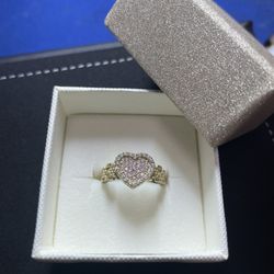Gold 10k Pink Heart  Ring -new Valentines Day Collection