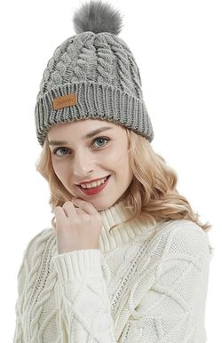 Women's Winter Knit Hat Trendy Slouchy Beanie with Warm Fleece Lining Skull Chunky Soft Thick Cable Ski Cap