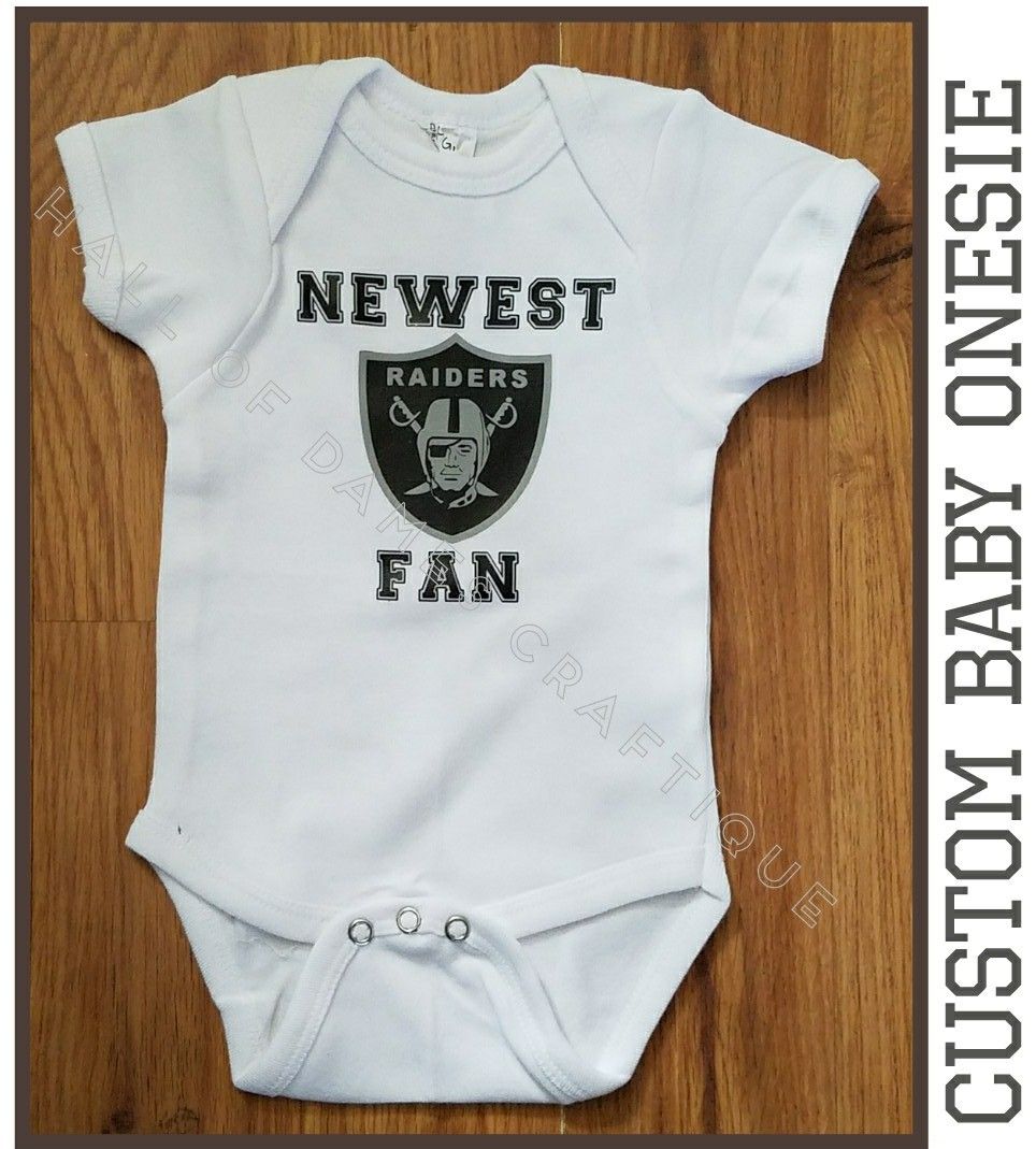 Baby birth, baby announcement, baby arrival onesie, NFL, Raiders, Football