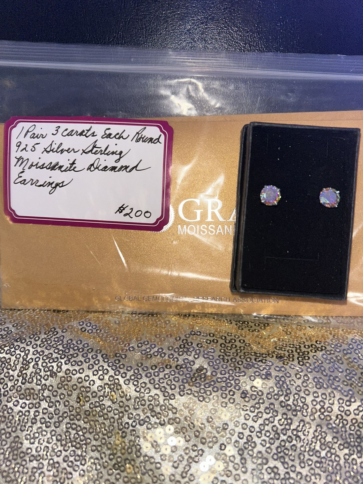 1 PAIR - 3 CARATS EACH MOISSANITE IRIDESCENT EARRINGS