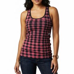 Fox Racing Y2K McBling Pink Black Houndstooth Ribbed Tank Top Women L