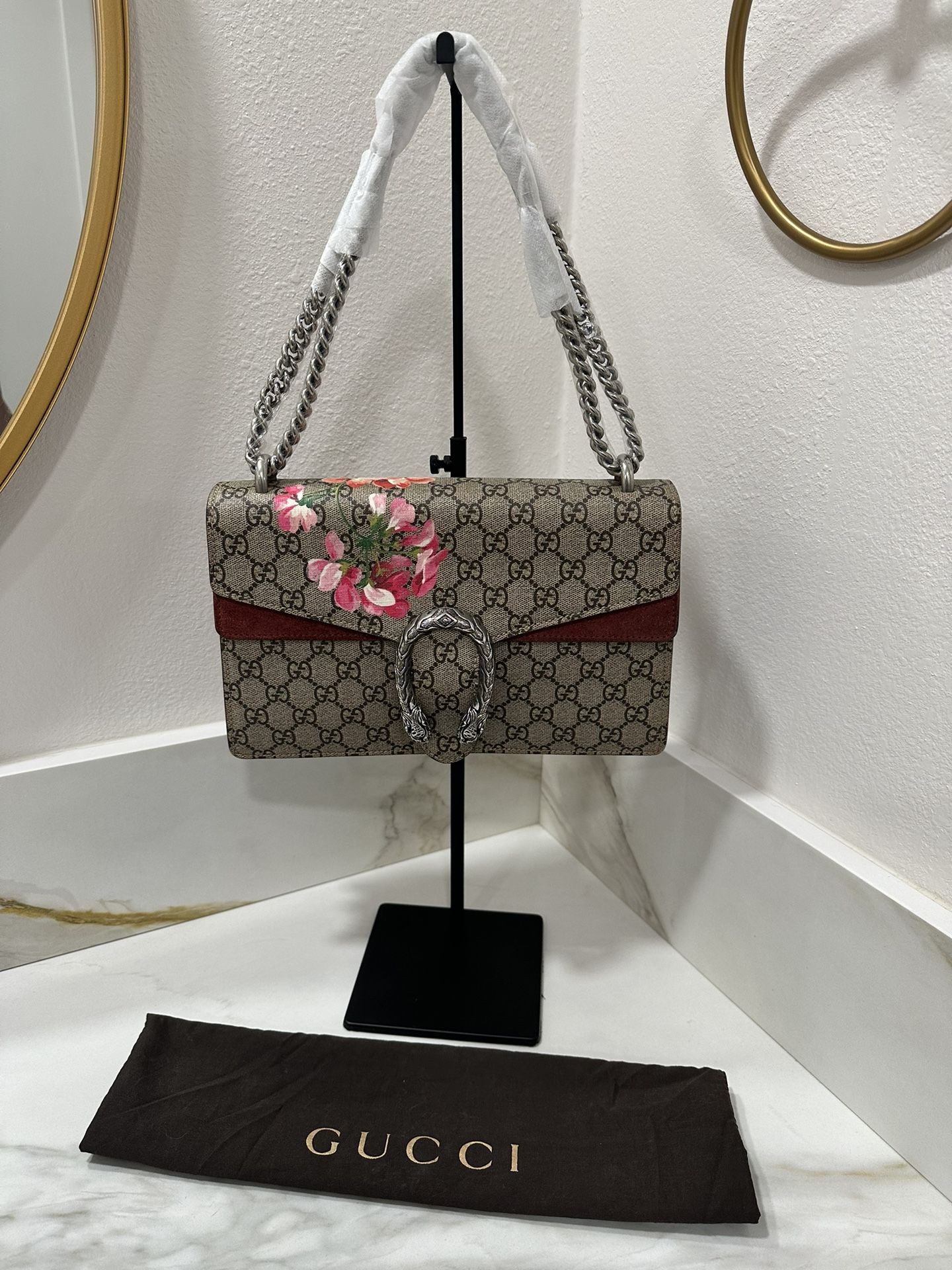 Auth GUCCI Brown Canvas Dionysus Bloom Shoulder Bag Purse