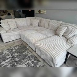Beige colour U- Shaped pull out Sectional Sofa