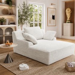Comfy Sleeper Sofa Corduroy Upholstered Chaise Lounge with Pillows