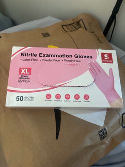 Pink nitrile gloves