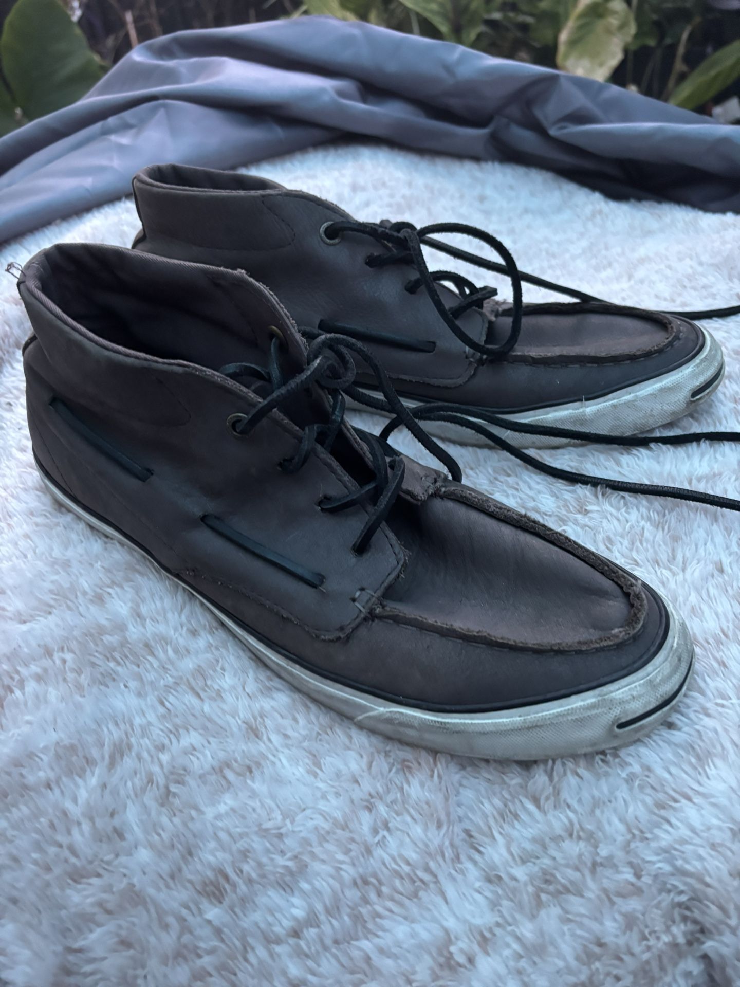 Converse Jack Purcell Black Leather Sneaker Boots Unisex Shoes Men 9 , womens 10,5